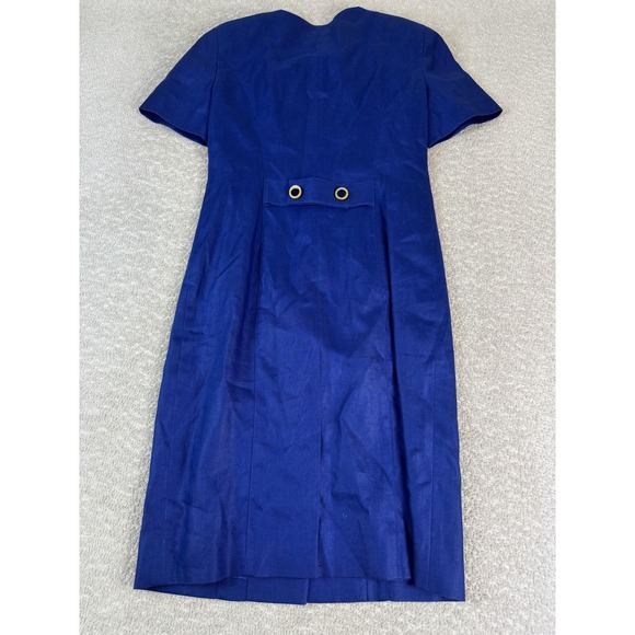 Talbots Dress Womens 6 Blue Linen Short Sleeve Button Front Midi Career Retro - Picture 5 of 6